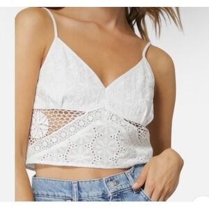 Line and Dot Lydia Cami White Cropped Cotton Lace Tank NWT Size M